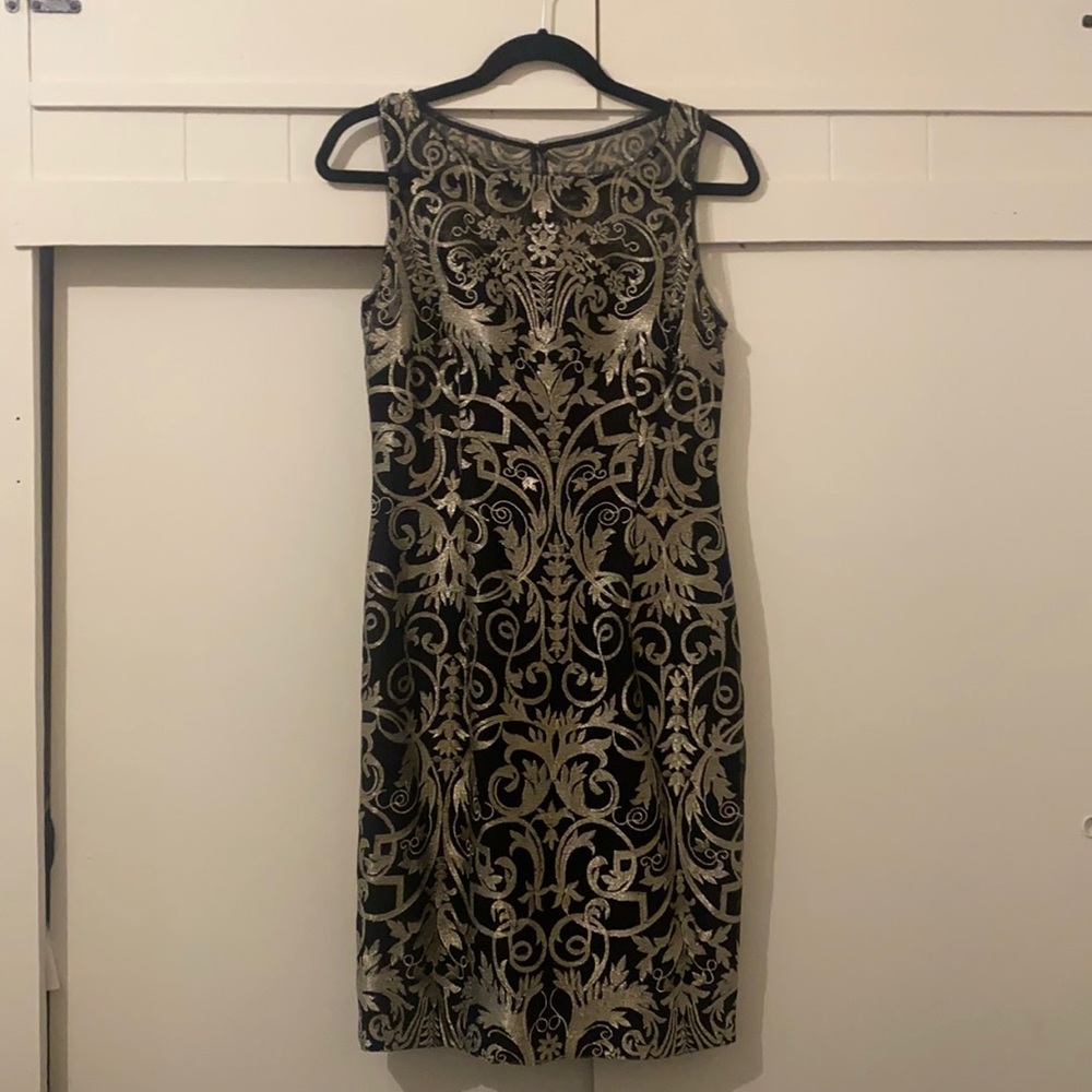 Black and gold embroidered cocktail dress
